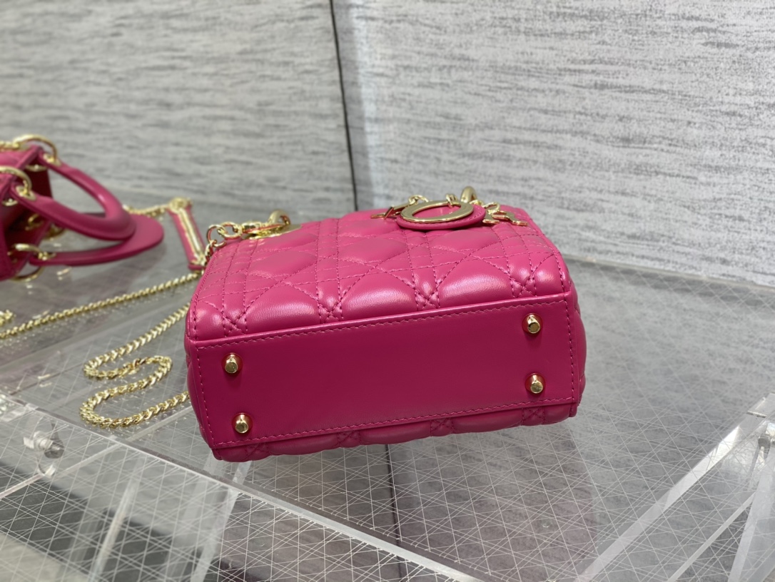 Mini Lady Dior Bag Rose Red Cannage Lambskin